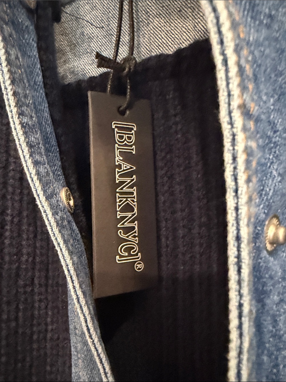 Blank NYC Navy Knit and Light Blue Denim Mixed-Media Jacket - Picture 2 of 5